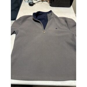 Brooks Brothers 1/4 Zip Fleece Jacket Mens XL‎ Gray Pullover Navy Blue Logo